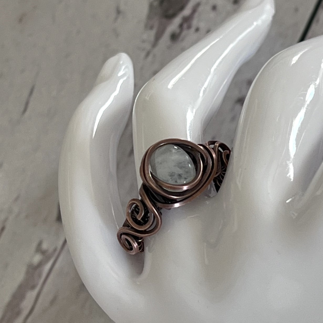 Moonstone Woven Copper Ring Size 9