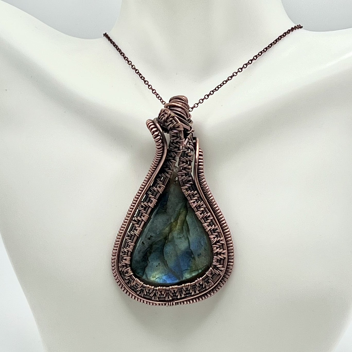 Labradorite Asymmetric Woven Copper Pendant