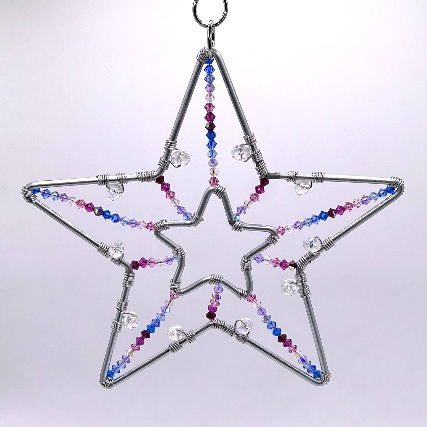 Star-Shaped Crystal Suncatcher in Blues and Reds