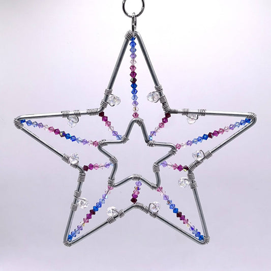 Star-Shaped Crystal Suncatcher in Blues and Reds