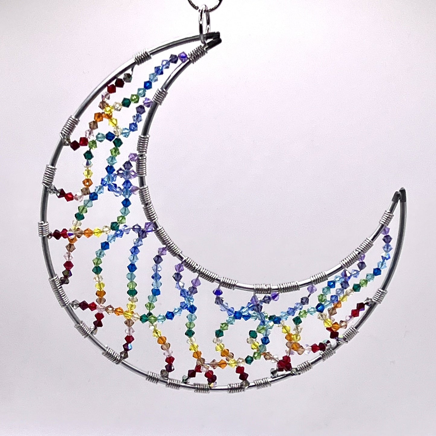 Large Moon Crystal Suncatcher in Rainbow