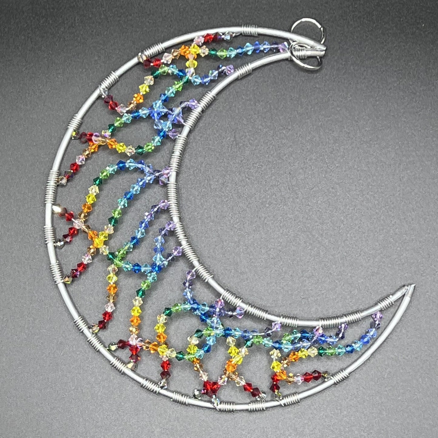 Large Moon Crystal Suncatcher in Rainbow