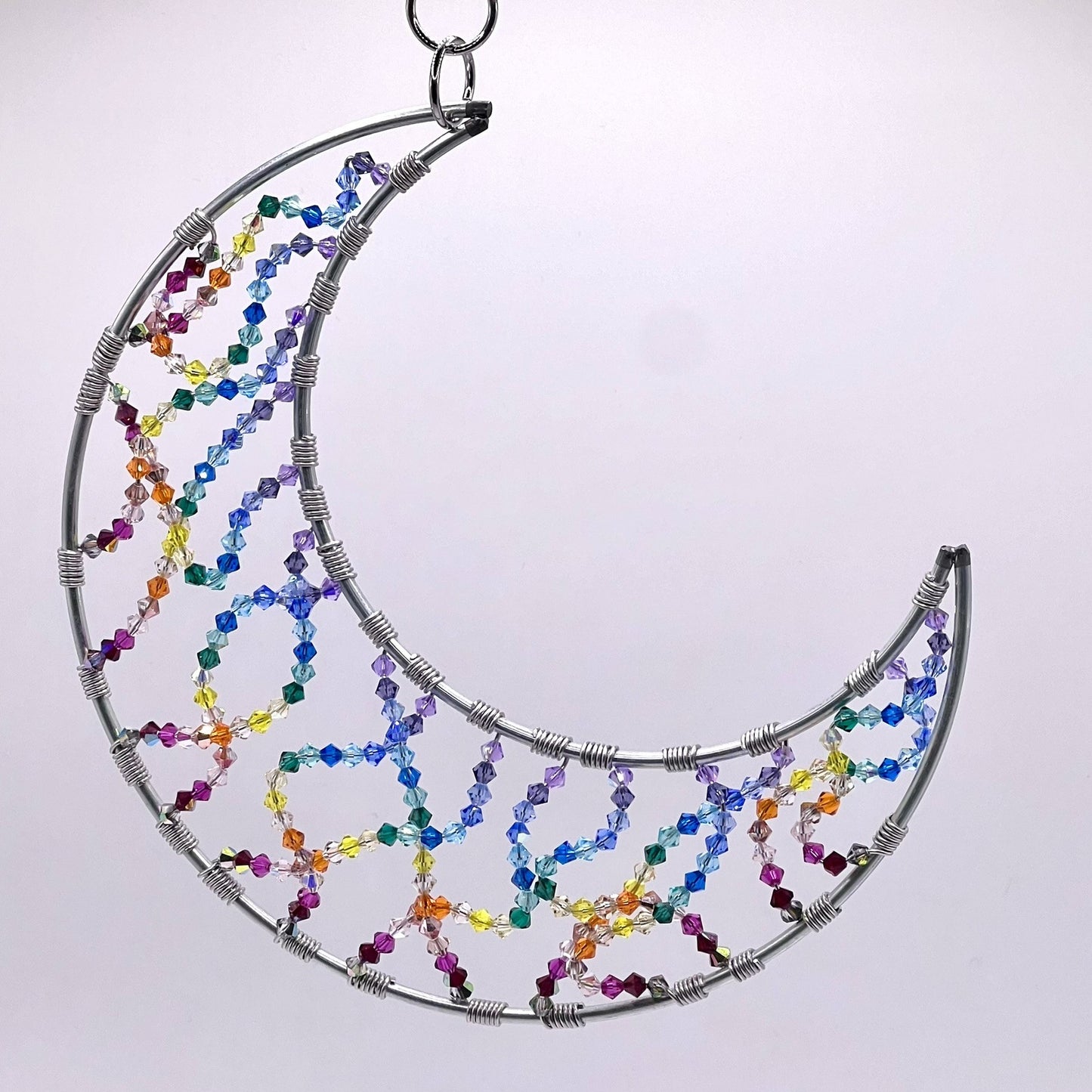 Large Moon Crystal Suncatcher in Rainbow