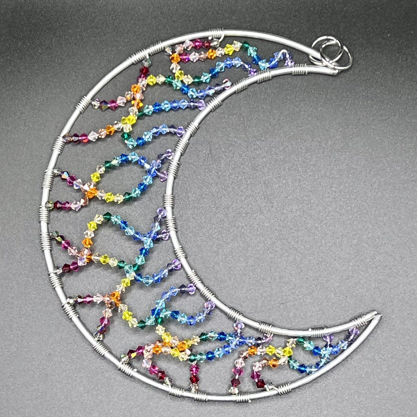 Large Moon Crystal Suncatcher in Rainbow