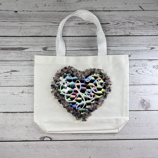 Cystal Chip Studded White Tote Bag with Holographic Design