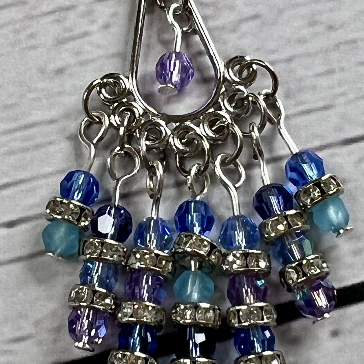 Czech Crystal Chandelier Earrings in Blue, Green, and Purple