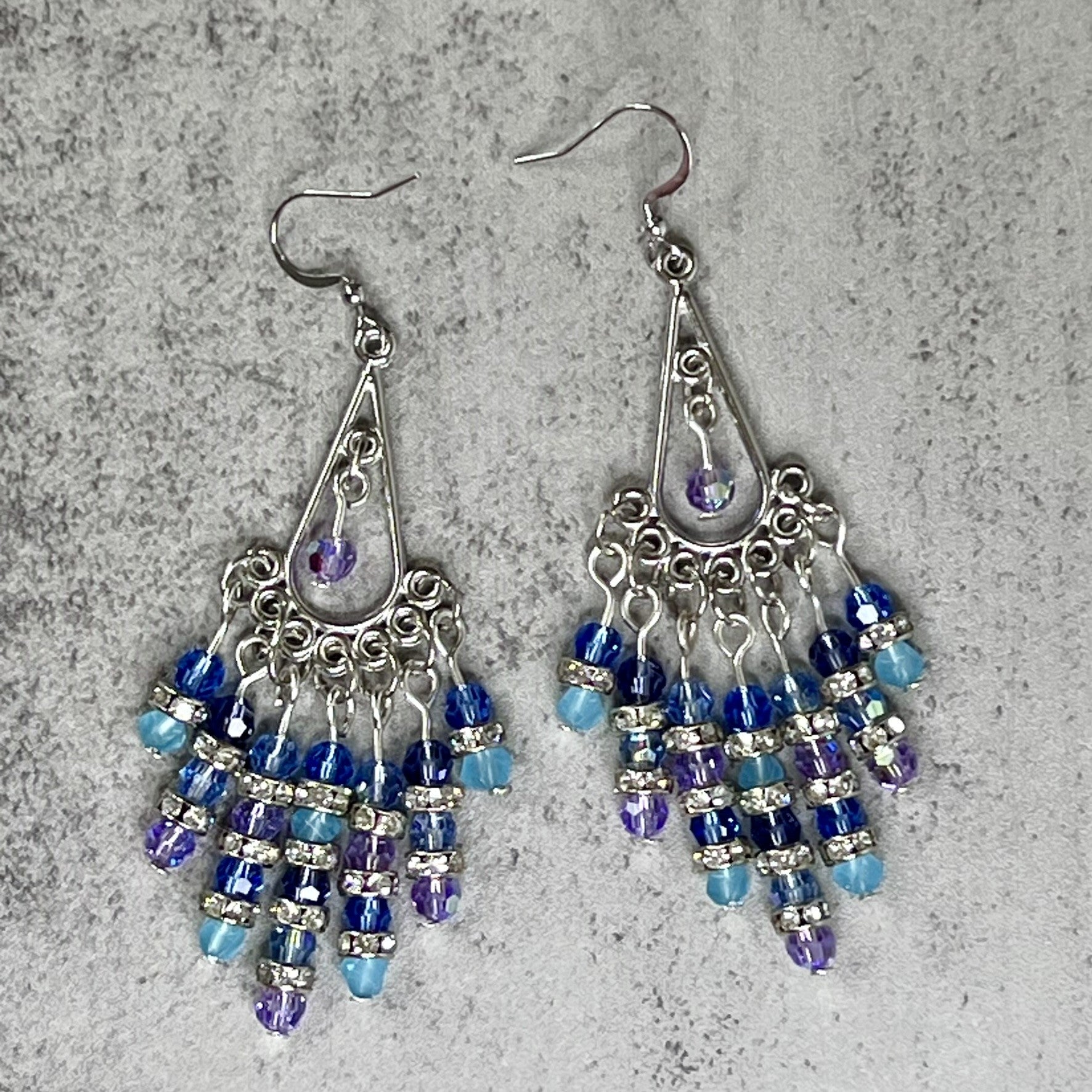 Blue and purple dangle earrings, blue chandelier earrings, purple popular chandelier earrings