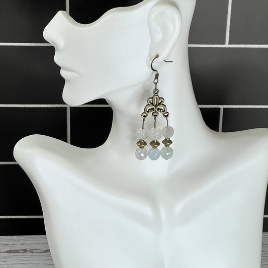 Faceted Agate Chandlier Earrings on Brass Base