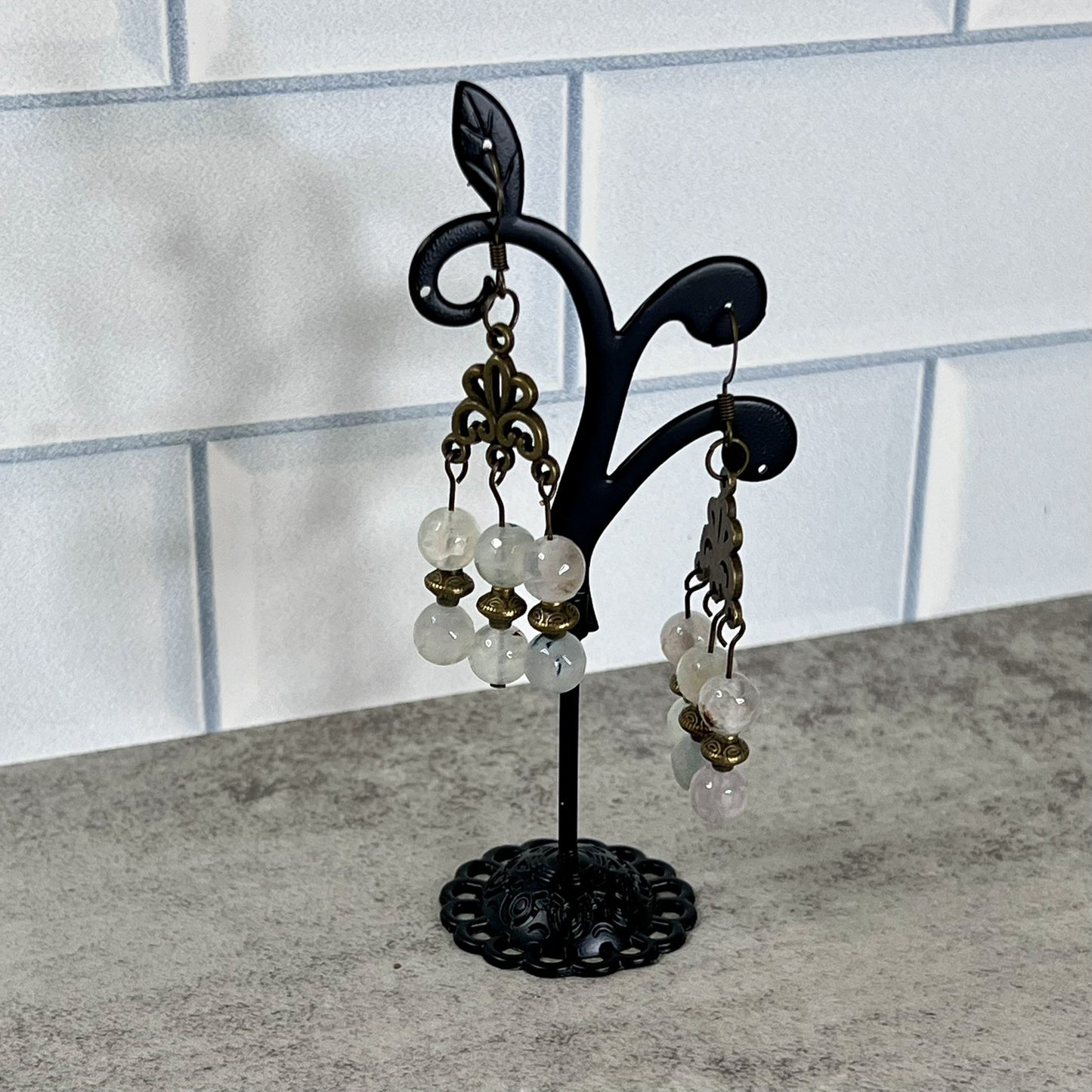 Faceted Agate Chandlier Earrings on Brass Base