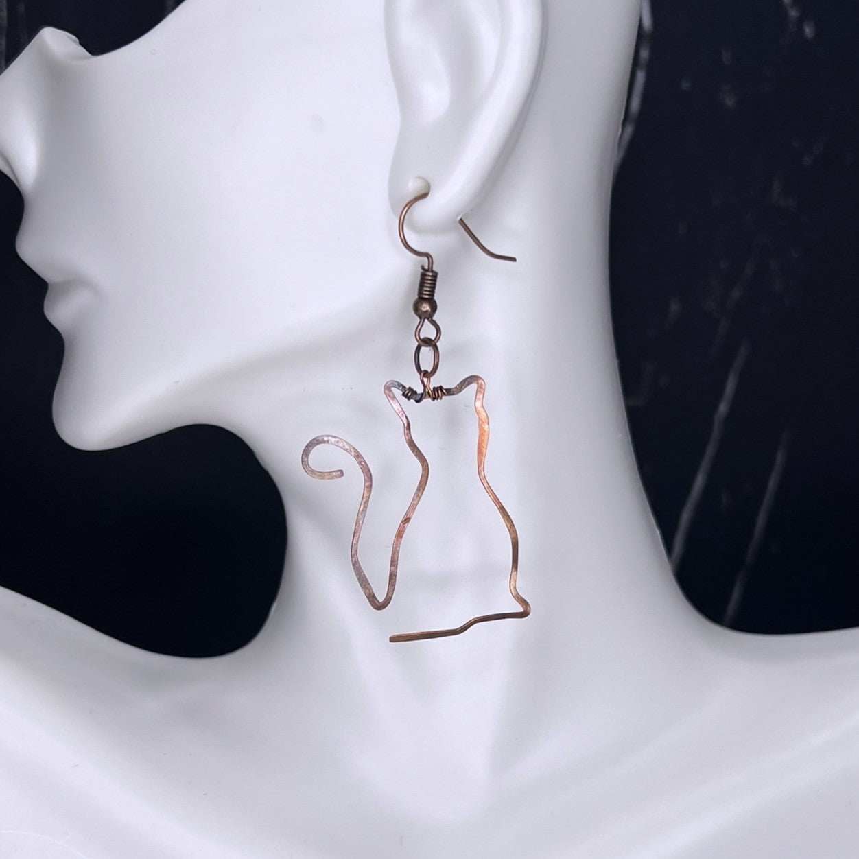 Hammered Copper Cat Silhouette Earrings