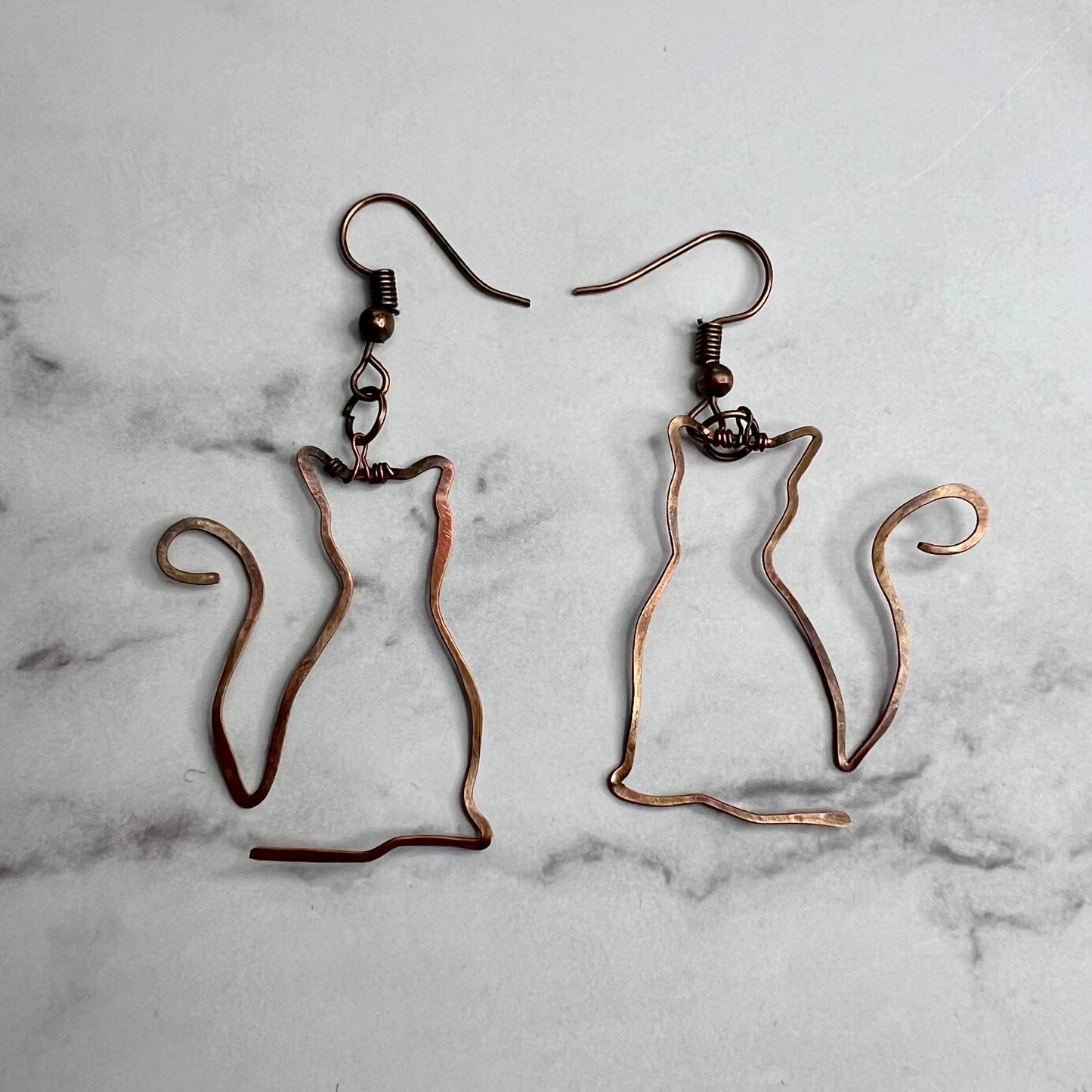 Hammered Copper Cat Silhouette Earrings