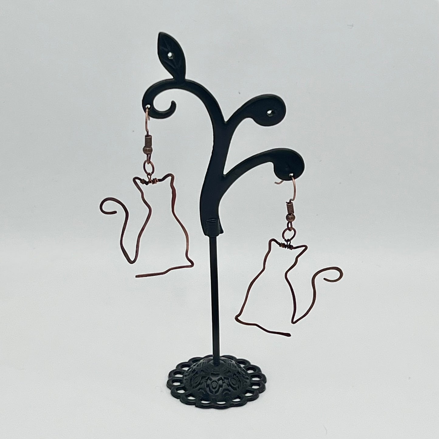 Hammered Copper Cat Silhouette Earrings