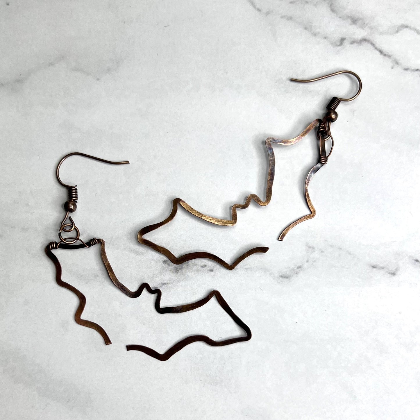 Hammered Copper Bat-Shaped Earrings