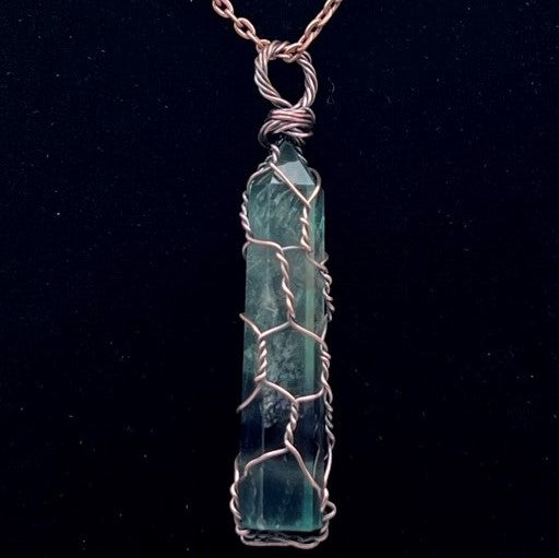 Fluorite Large Point with Copper Wire Cage