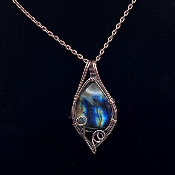 Labradorite Large Teardrop Pendant with Curl Detail