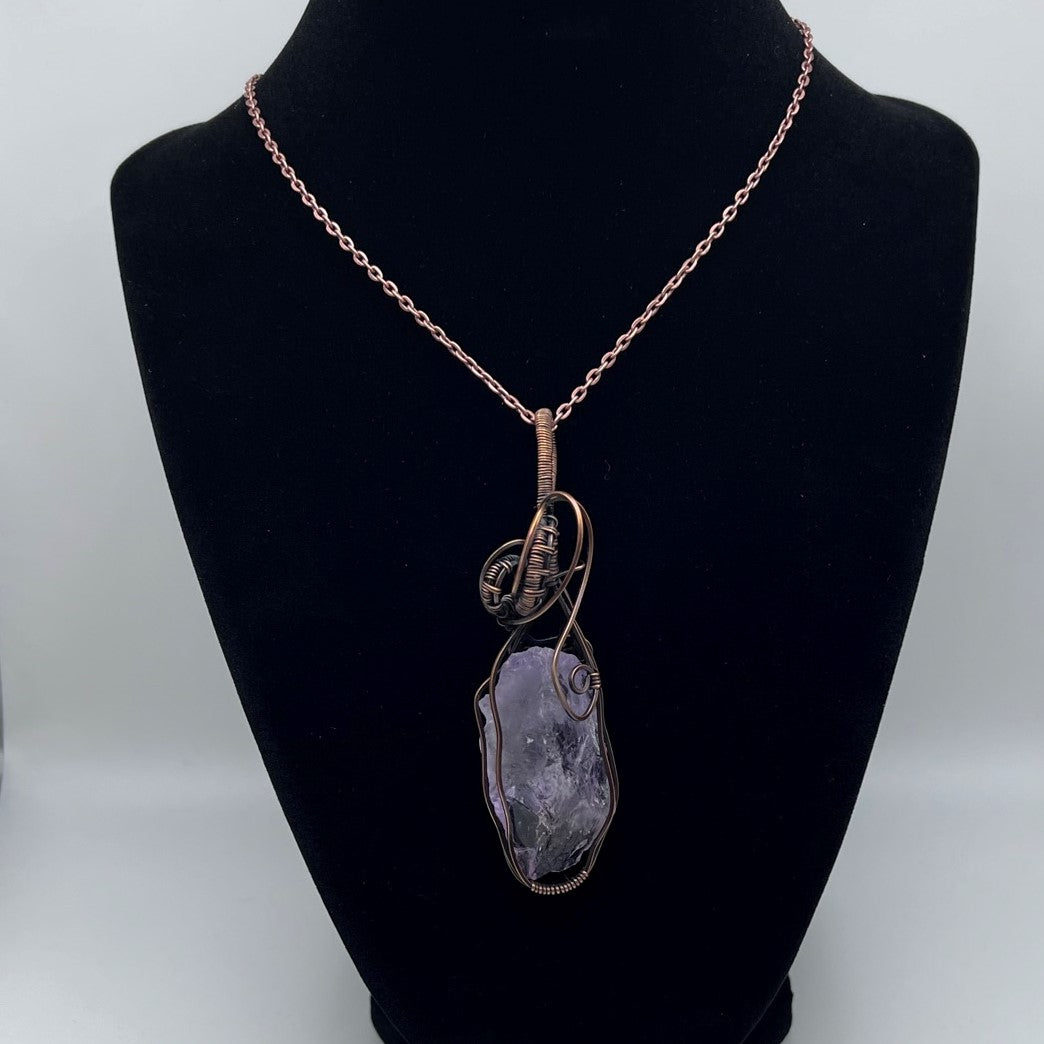 Amethyst Woven Large Pendant with Raw Stone