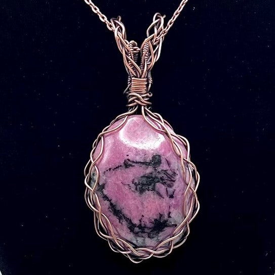 Rhodonite - Large, Five-Strand Braided Pendant with Braided Bale