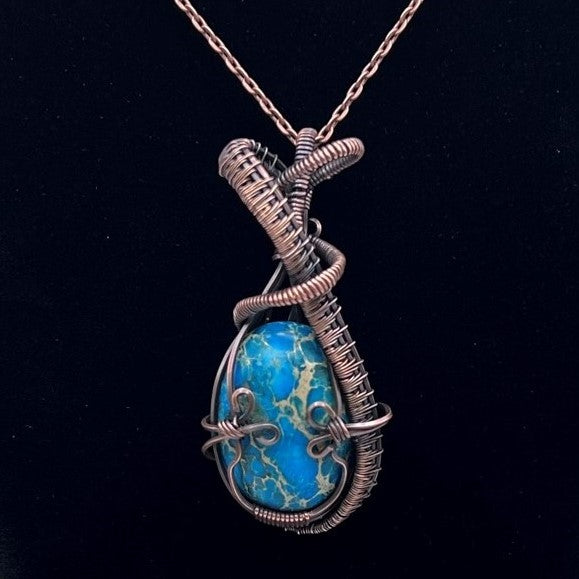 Jasper (Sea Sediment) Woven Copper Wrapped Pendant