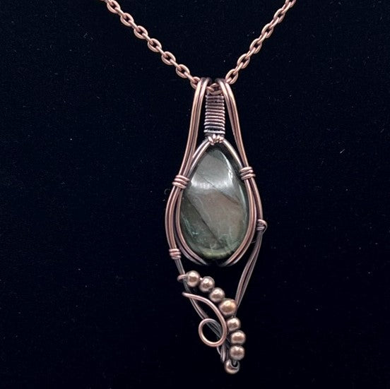 Labradorite Small Teardrop Copper Pendant with Copper Beads