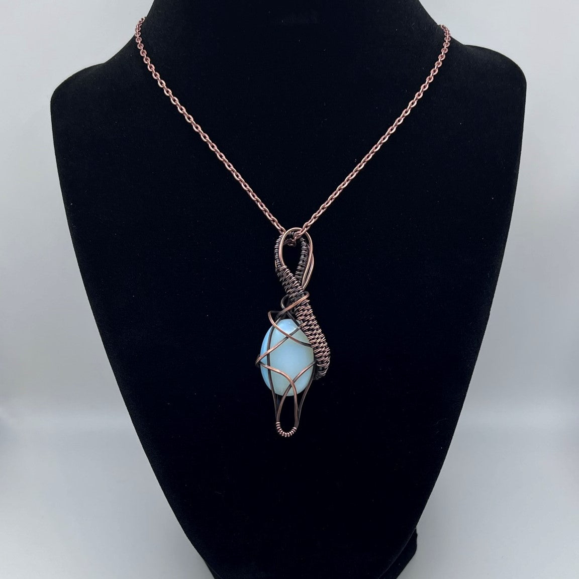 Opalite  Pendant with Woven Copper Bale