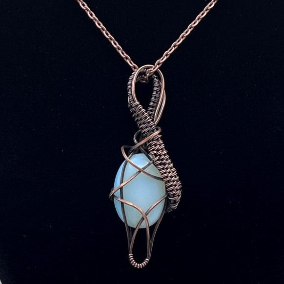 Opalite  Pendant with Woven Copper Bale