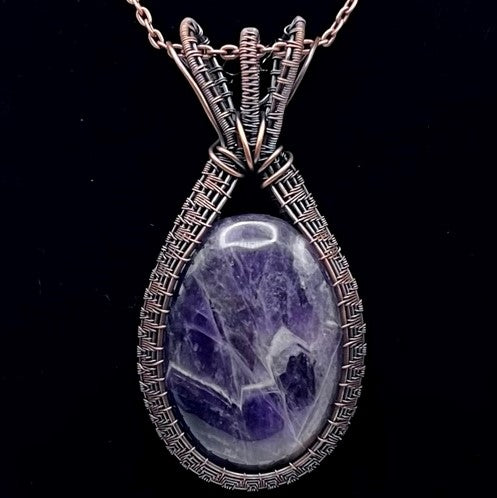 Amethyst Large, Five-Wire, Woven Copper Pendant