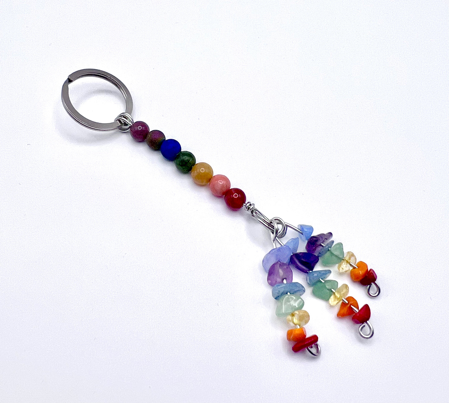 Crystal Chip and Beaded Keychain in Rainbow