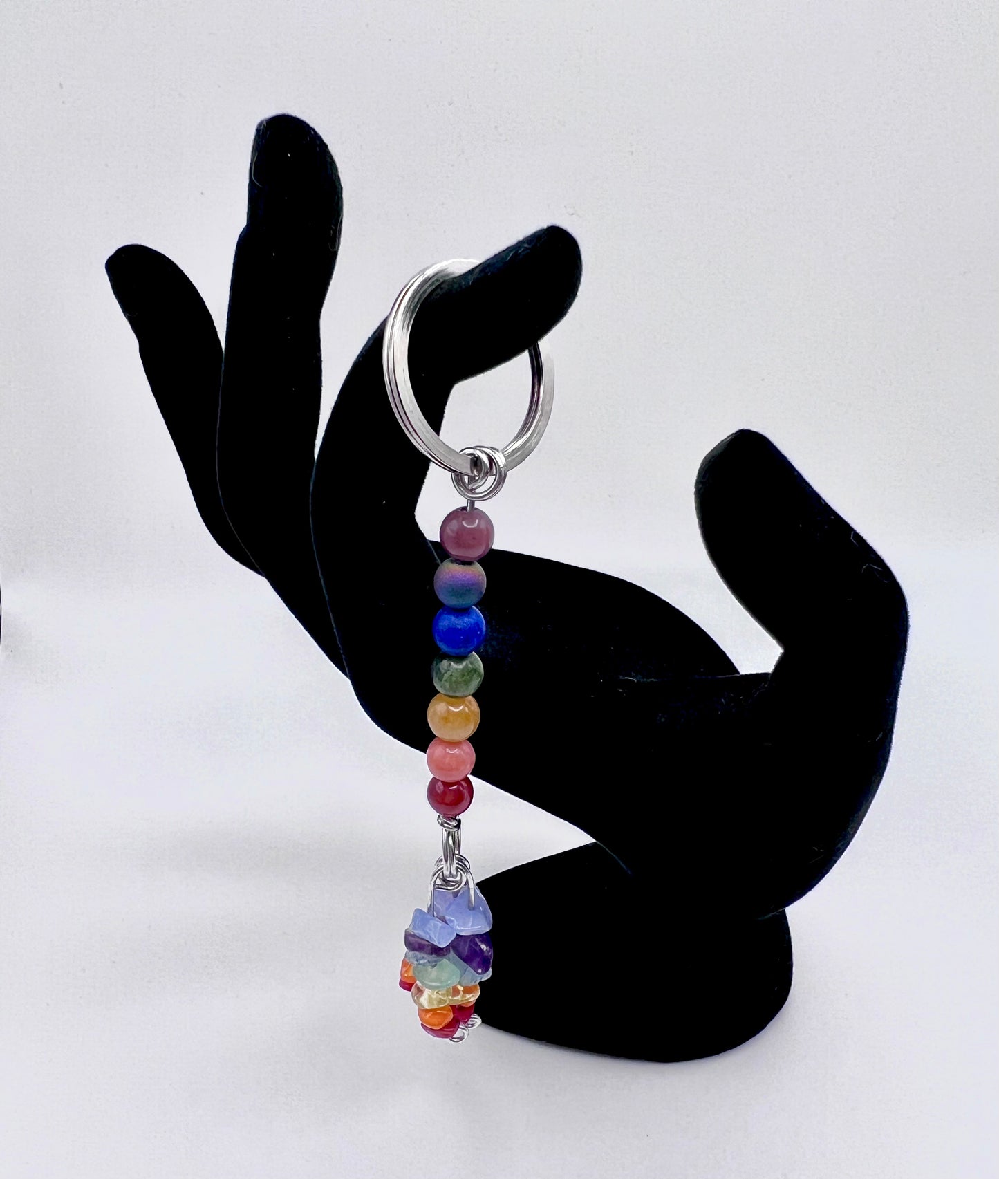 Crystal Chip and Beaded Keychain in Rainbow