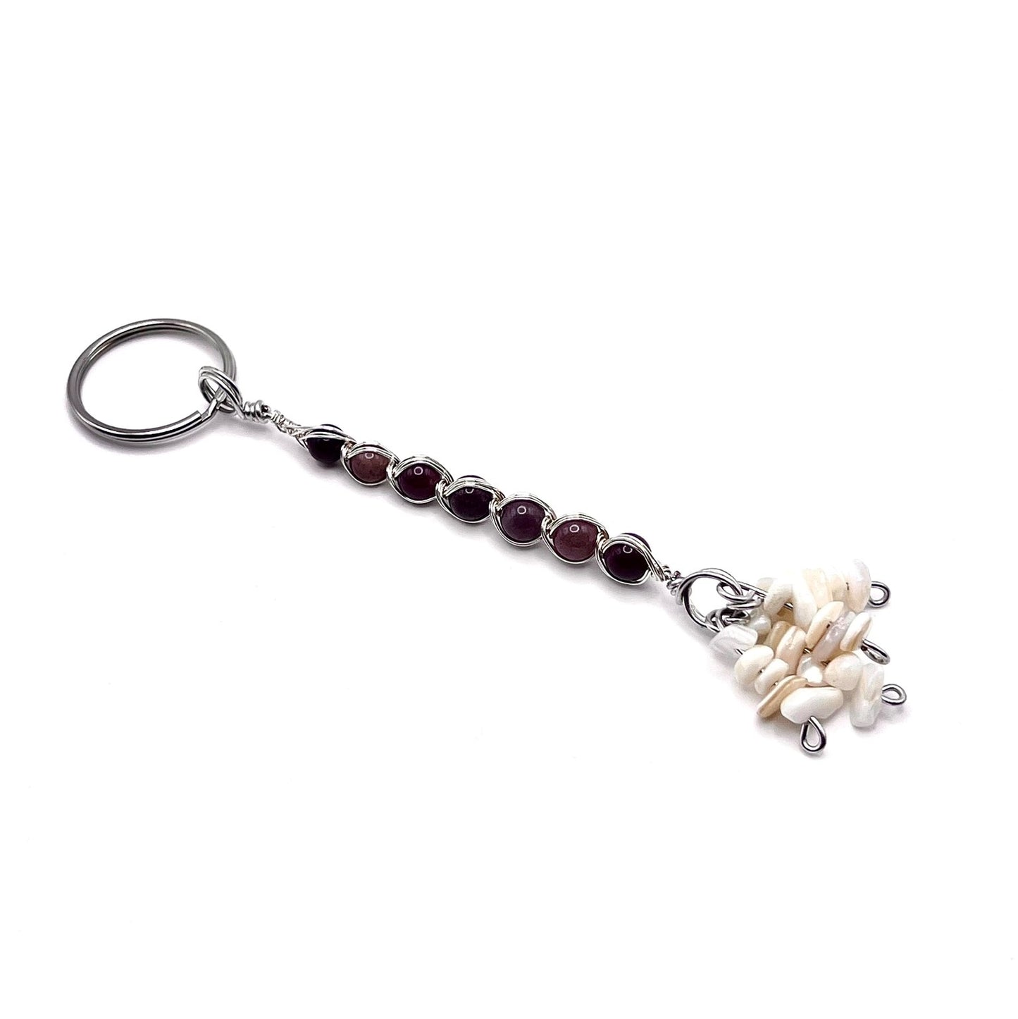 Crystal Chip Keychain with Aventurine and Seashell in Purple and White