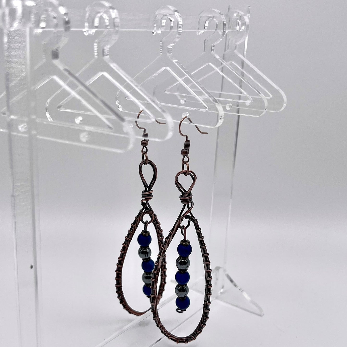 Lapis Lazuli and Hematite Woven Copper Earrings