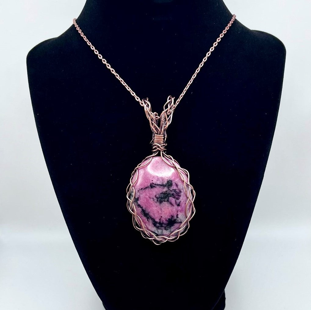 Rhodonite - Large, Five-Strand Braided Pendant with Braided Bale